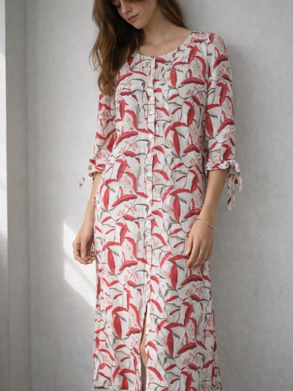 Sita‎ Murt Red Floral Print Midi Dress Size 36 Small Viscose 3/4 Sleeve